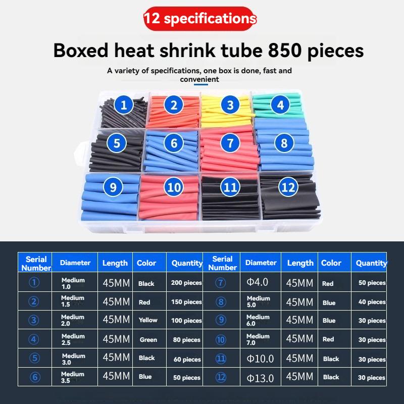 

850pcs Environmentally Friendly Heat Shrink Tubing Boxed 2:1 Heat Shrink Tubing Set Boxed Color Heat Shrink Tubing Combination