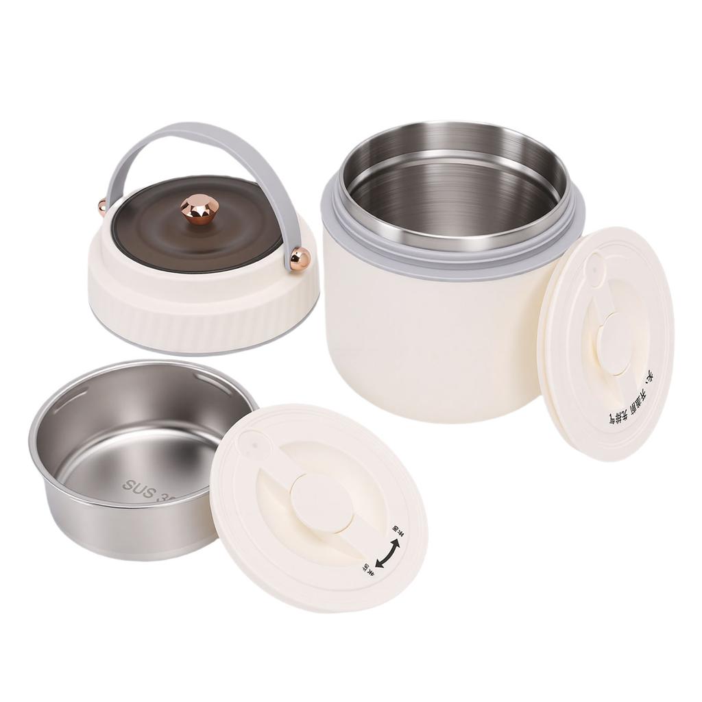 Insulated Lunch Container White Wide Mouth Portable Stainless Steel Vacuum Insulated Food Jar with Handle for Office