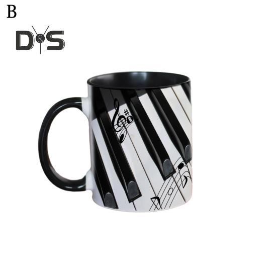 Hudební hrnek na kávu Keramická novinka šálek na noty Velká kapacita 350 ml Kytara Klavír Housle Hrnek na horké nápoje Hudební dárek pro milovníky hudby Home
