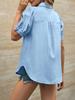 Women's Puff Short Sleeve Button Down Shirt Collared V Neck Linen Work Blouse