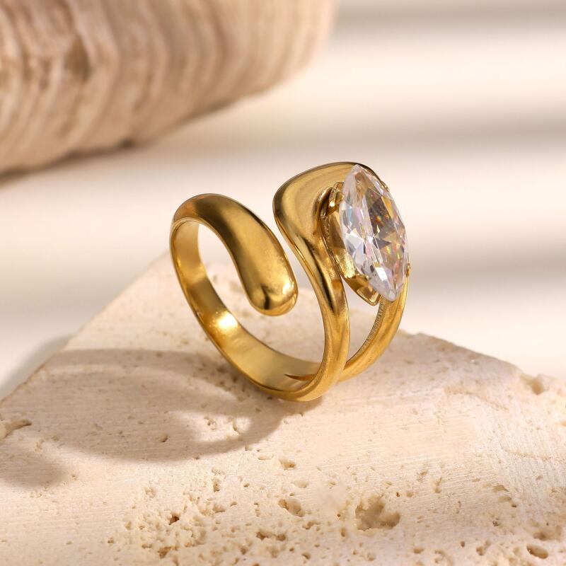 Stainless Steel Exquisite Zircon Rings for Women Men Geometric Smooth Hollow No Fading Opening Rings Jewelry Jewelry Accessories