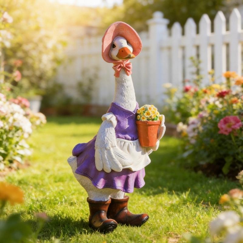 Hand-Colored Resin Duck Statue with Modeled Features, a Playful Display Piece for Gardens, Balconies, and Indoor Spaces