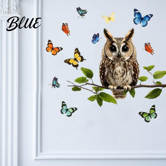 Nature Inspired Balcony Glass Decor Owl Butterfly Wall Sticker Forest Animal Illustration Decorative Decals Window Cling Waterproof Removable