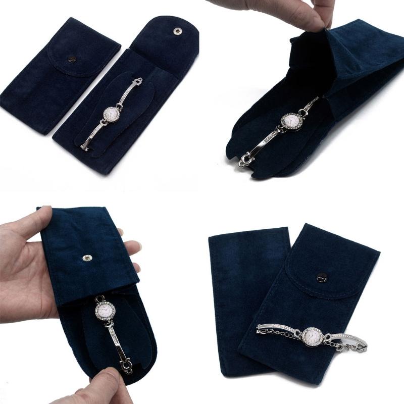 High-end Watch Storage Bag with Zipper, Portable Fleece Wristwatch Scratch-Proof Snap Button and Thickened Watch Pouch