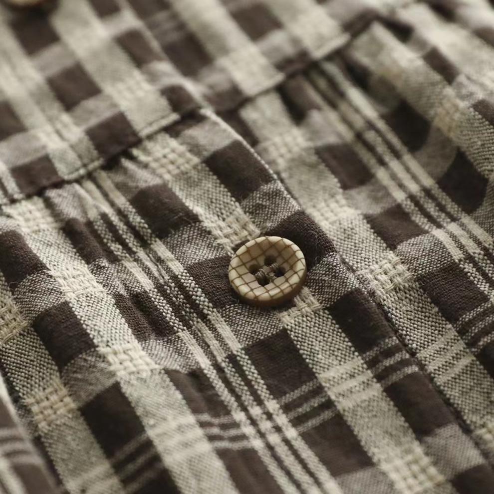 Autumn Japan and South Korea Loose Retro Cotton and Linen Large Size Casual Plaid Shirt