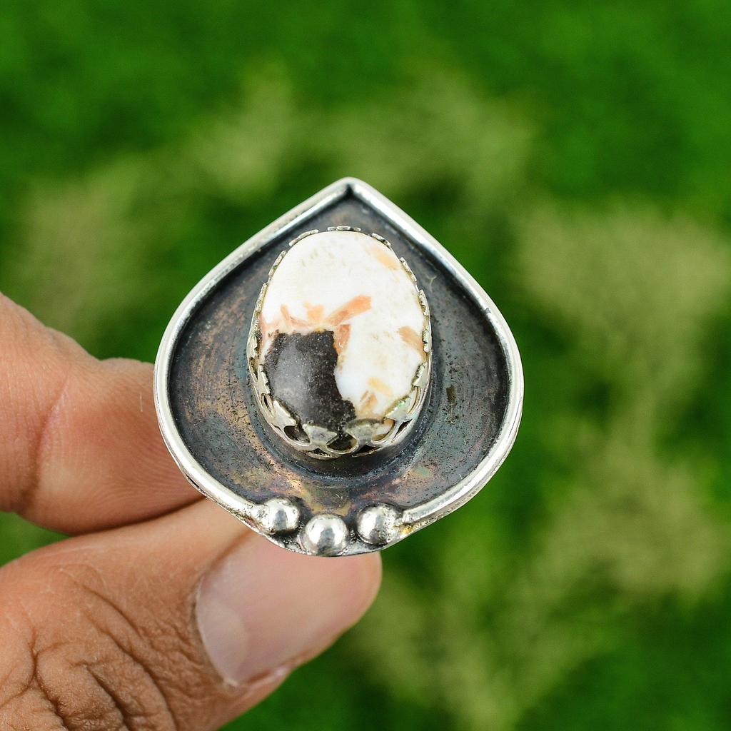 Gift For Women Promise Adjustable Ring 925 Silver Natural Scolecite Gemstone