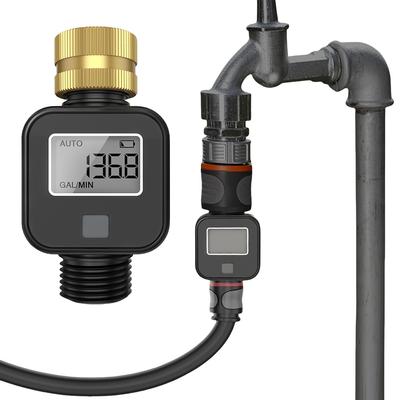 Water Consumption Test Meter IPX5 Waterproof Electronic Water Meter Sensor Brass Inlet Flow Rate Measure Tool for Outdoor Garden