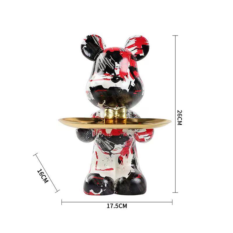 26cm Graffiti Abstract Resin Standing Bear Storage Statue Cute Animal Organizer Desk Decor Holder Gift for Home Office Ornament