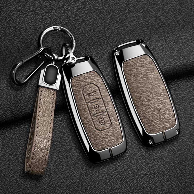 Car Key Cover Fob Shell Protector Case for Ford Territory 2019 2020 2021 2022 2023 2024 Zinc Alloy Leather Keychain Accessories