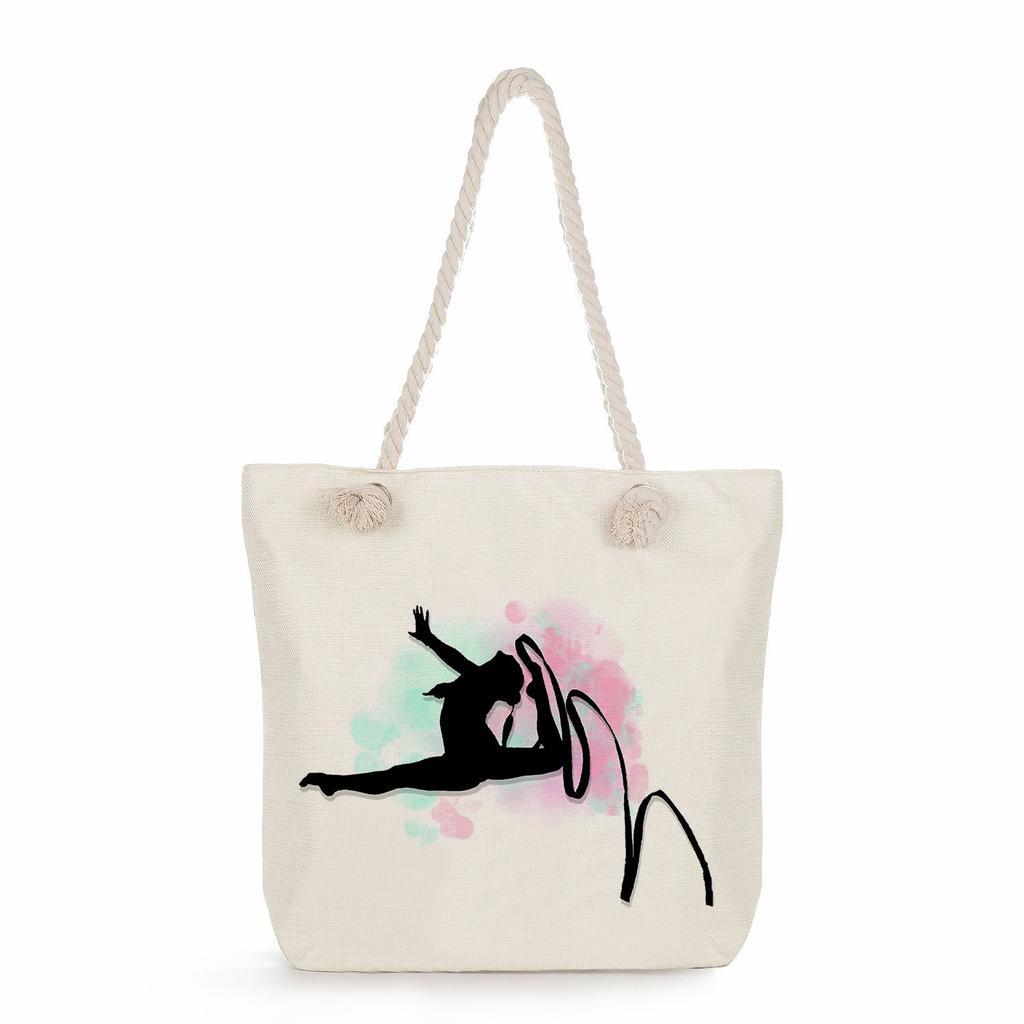 Multifunctional Gymnastics Printed Thick Rope Shoulder Beach Bag Casual Large Capacity Handbag 0244 CLE