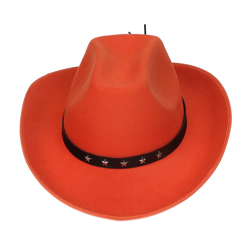 Unisex Western Cowboy Hat Wide Brim Roll‑Up Brim Double‑Top Felt Fedora Hat,10 Colors,Multiple Optional Detachable Hat Bands