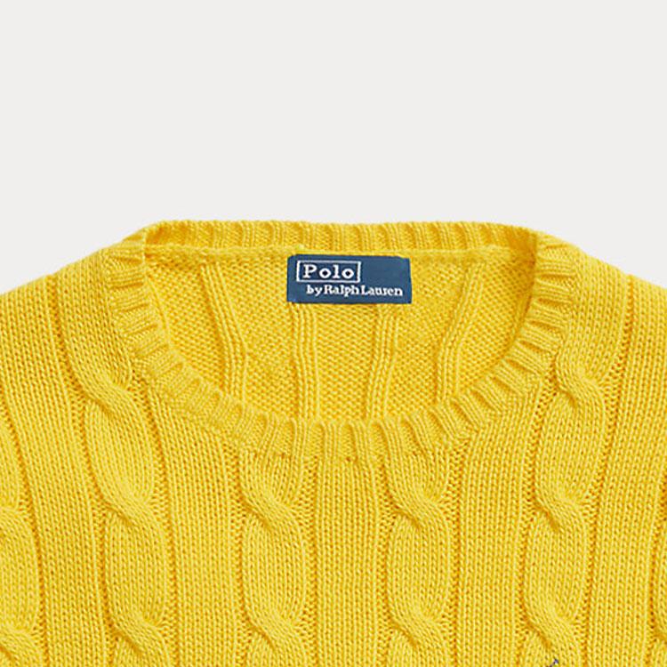 Polo Ralph Lauren FW23 Jednobarevný kabelový úplet s kulatým výstřihem a dlouhým rukávem Dámský svetr Žlutý 211570012041