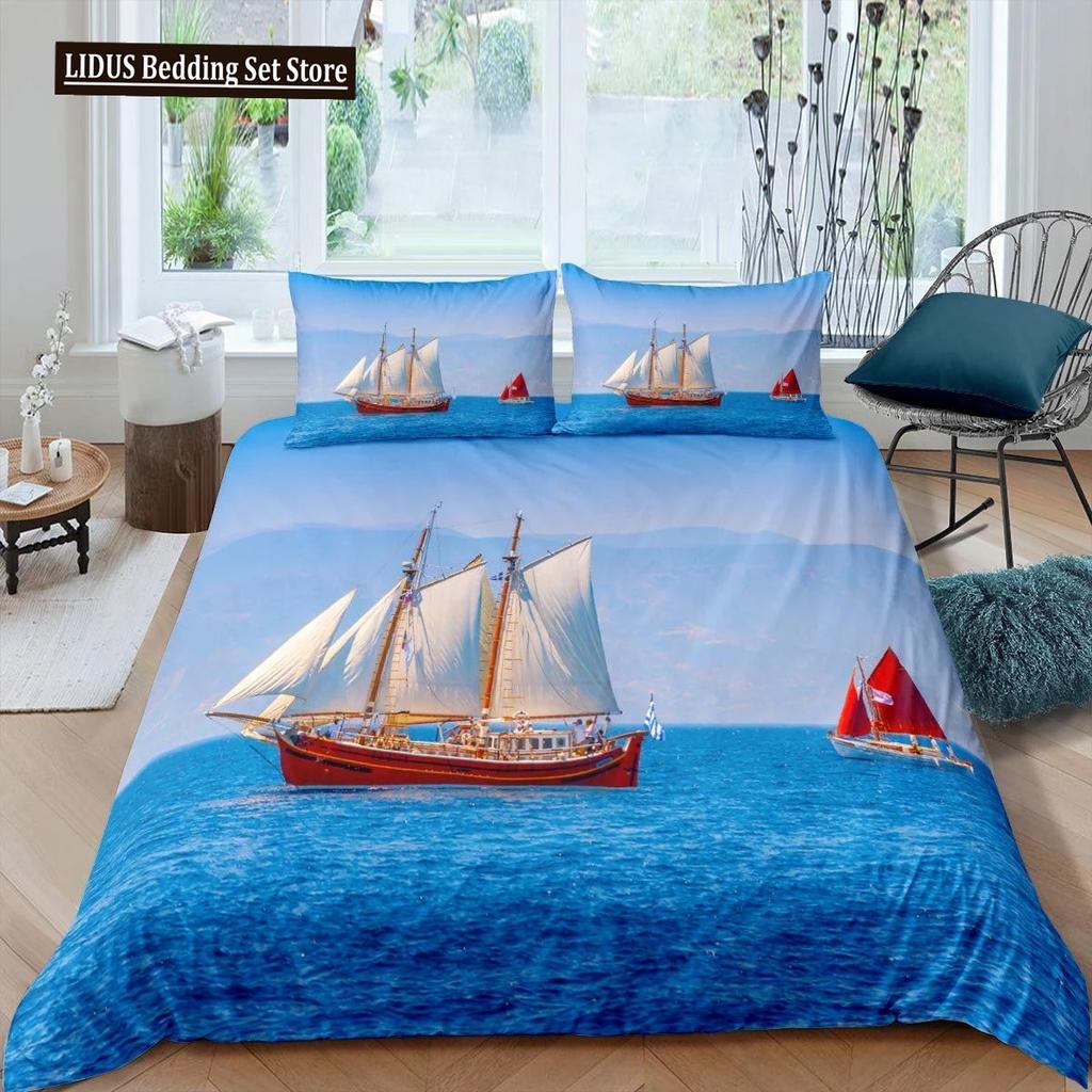 Pirate Duvet Cover Set Queen Sailboat Comforter Set Nautical Ocean Bedding Set Cool Style Quilt Co