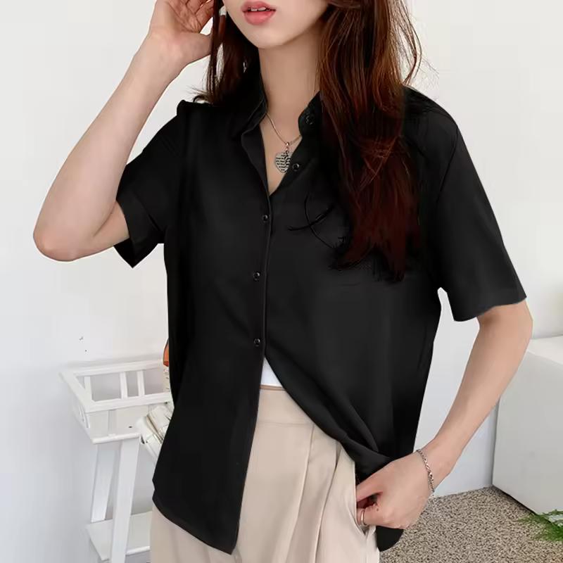 Camicia Casual Estiva da Donna con Scollo a Revers, Maniche Corte, Snellente, Top Femminile Comodo, Sottile, Professionale