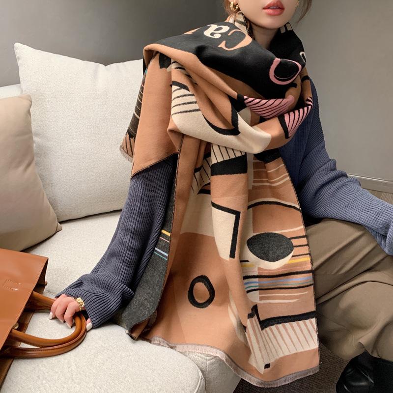 

[3D letters] Autumn and winter new imitation cashmere jacquard thick scarf women, windproof and warm scarf shawl 190cm