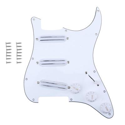 Musiclily Basic SSS Stratocaster Pickguard with Hot Rails for ST Strat Electric Guitars with Set Pre-wired Single-Size Humbuckers, White, 3-Piece