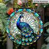 2D Flat, Vintage Stained Glass Style Peacock Round Aluminum Wall Decoration, Available in Various Sizes. Vintage Dessert Style Wall Decoration