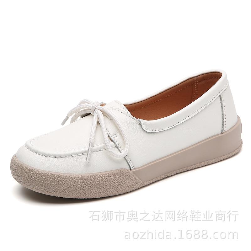

2024 Spring and Autumn two-layer leather little white shoes casual soft-soled flat shoes beef tendon sole pregnant women s mother shoes travel shoes 41 бежевий