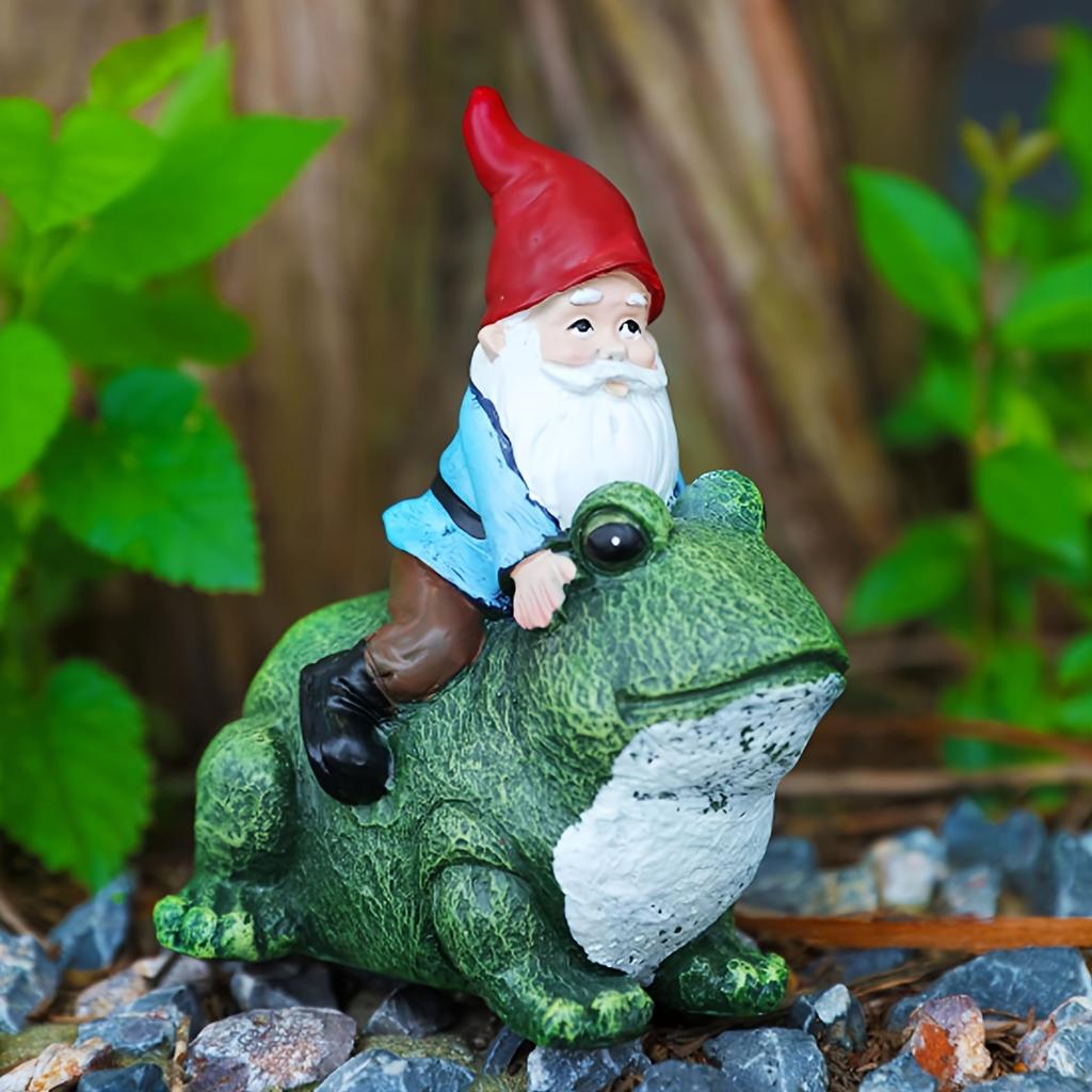 Dwarf Riding Frog Resin Ornament Garden Cute Ornament Garden Decoration Ornament Home Decoration