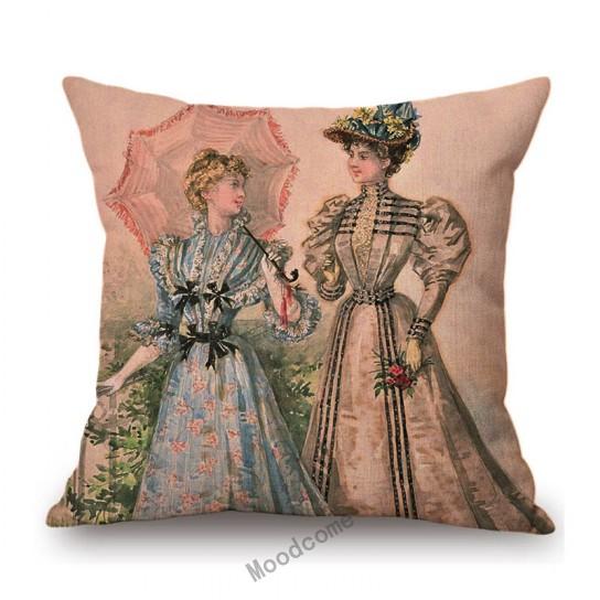 Elegant European Victorian Era Fashion Duchess Ladies Vintage Poster Royal Home Decorative Sofa Pillow Case Linen Cushion Cover