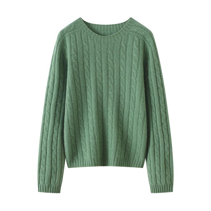 Women's Autumn/Winter Cable Knit Round Neck Pullover Sweater, Long Sleeve, 7-Gauge.