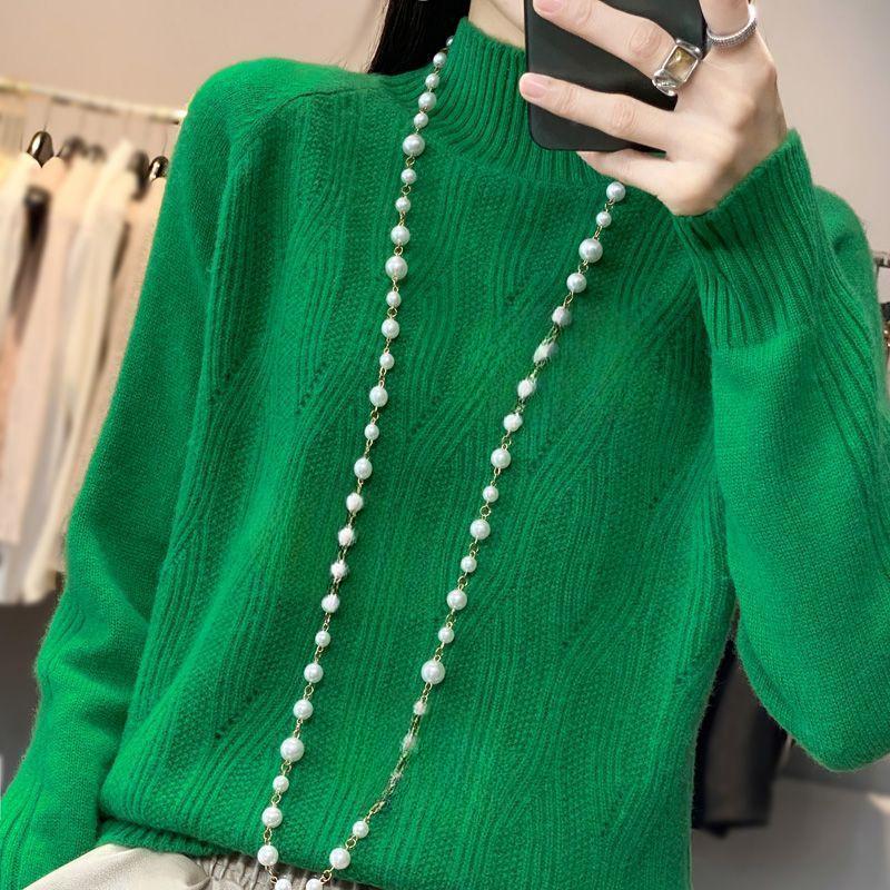 Fashion Half Turtleneck Pullover Women's Autumn and Winter Thick Twist Flower Warm Sweater for Women's Wear