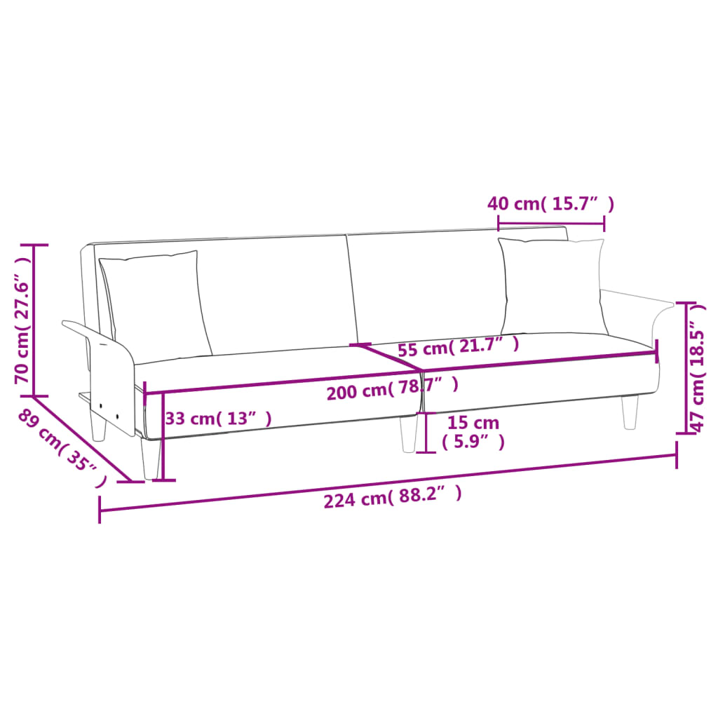 Sleeper Sofa with Armrests Dark Grey Fabric