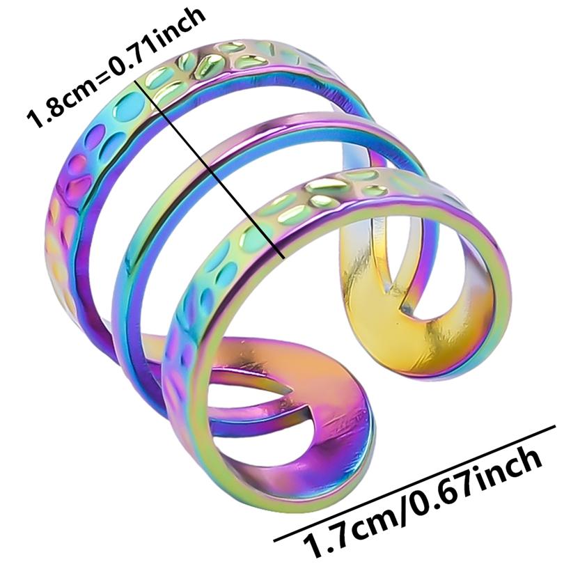 Trendy Irregular Rainbow Color Open Ring Metal Stainless Steel Rings For Women Men Accessories Hollow Finger Jewelry Anniversary