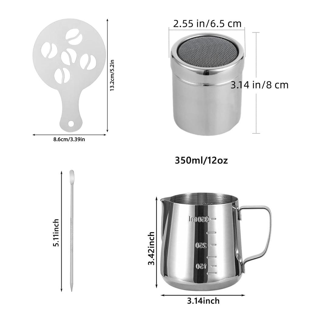 1 Set Stainless Steel Flower Tank Coffee Milk Jug Measuring Cup Fancy Coffee Utensil Flower Needle Coffee Decoration Template