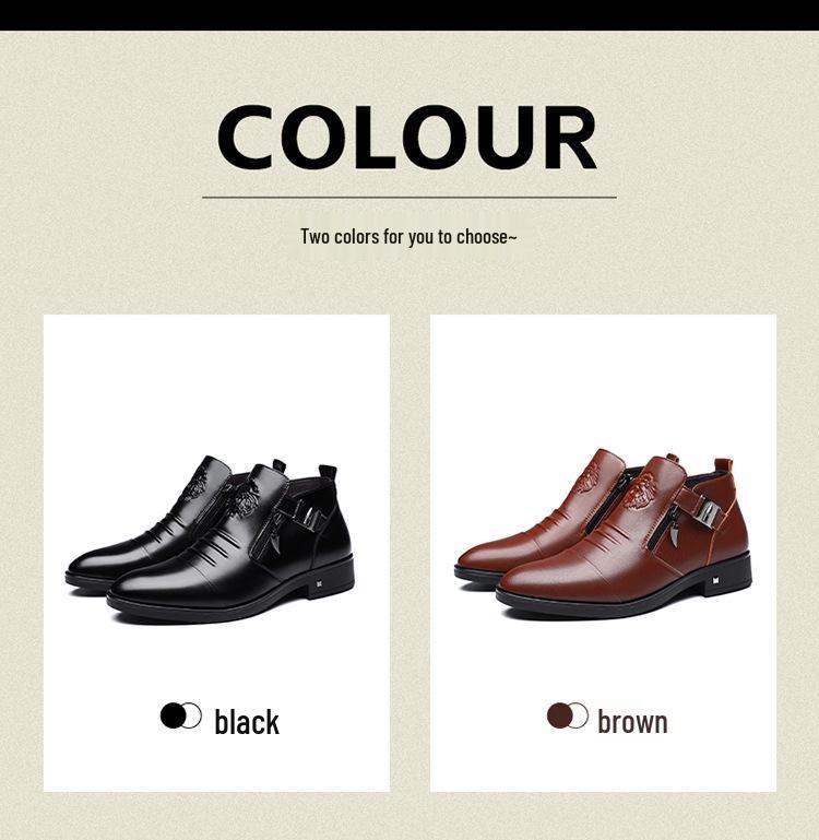 2024 Men's High-Top Martin Boots: Autumn/Winter Fleece-Lined Leather Shoes with Side Zipper