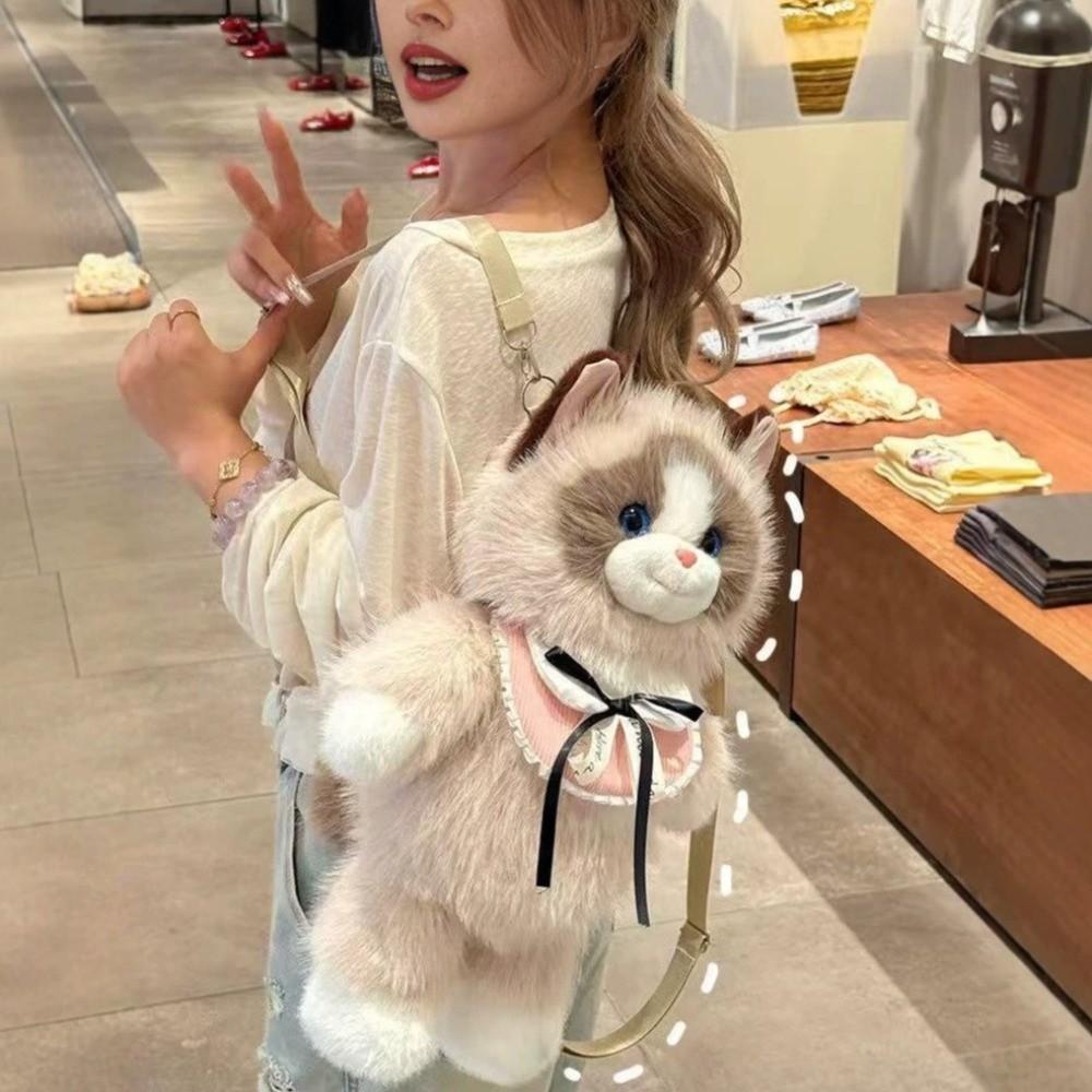 Cute Cartoon Plush Ragdoll Cat Backpack Simulated Ragdoll Plush Cat Backpack  School Bags