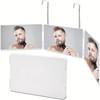Trifold Shaving Mirror with Height Adjustable Telescoping Hooks for Self Hair Cutting Makeup Essential Fordable Portable White