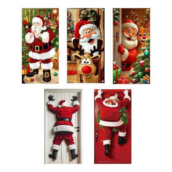 Vánoční dekorace na dveře Vtipný Santa Claus Závěsný banner na vchodové dveře Veselé Vánoce Zimní pozadí Znamení na verandu pro vnitřní a venkovní svátky