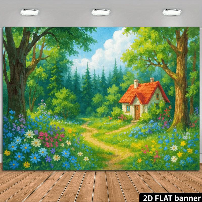 2D Flat Surface 1 Piece of Background Fabric for the Fairy Tale Forest Cottage Can Be Used for Event and Festival Decoration