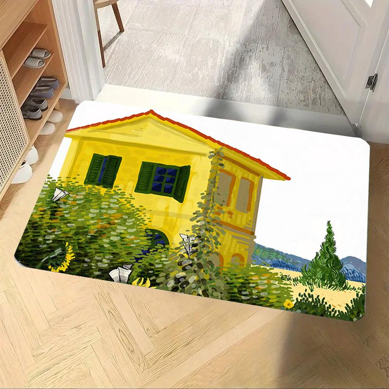 Vintage Art Doormat Van Gogh Oil Painting Design Door Mat WELCOME Rug Living Room Bedroom Kitchen Entry Foot Mat Indoor Nonslip