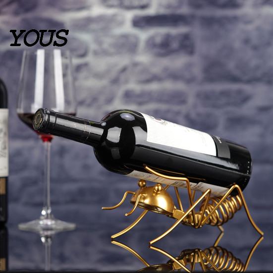 Ant Shaped Wine Holder Metal Rack, Freestanding Bottle Holder,Stable Retro Solid Stand Art Ornament Red Stand, for Home Kitchen Bar Decor Eye-catching