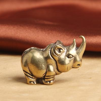 Antike Massiv Messing Nashorn Figur Desktop Dekor Ornamente Tee Haustier Tier Exquisite Statue Diy Zubehör Geschenk