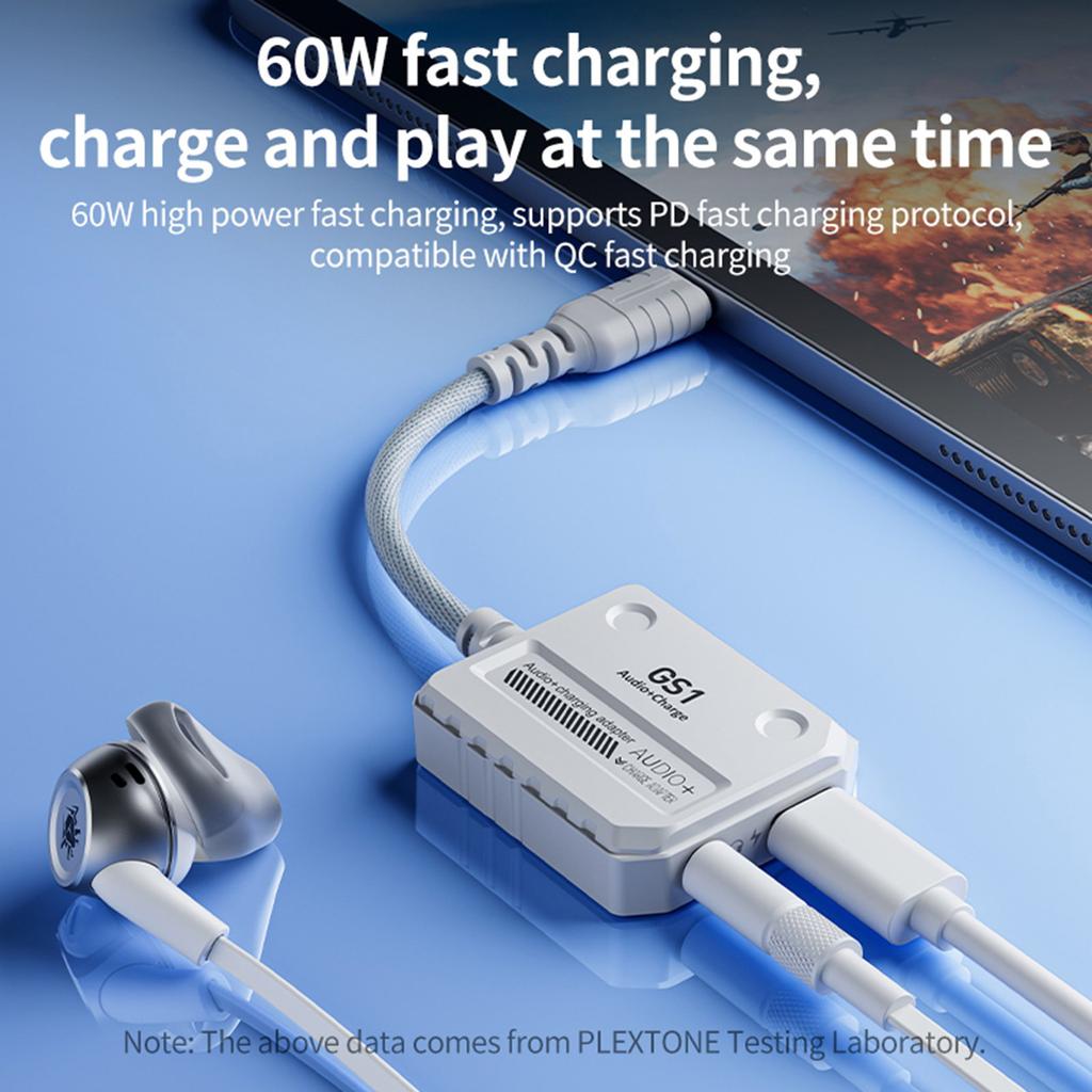 2 In 1 USB C Fast Charging Adapter With High Resolution Sound 60W Power Delivery Suitable For Gaming&Music Enthusiasts