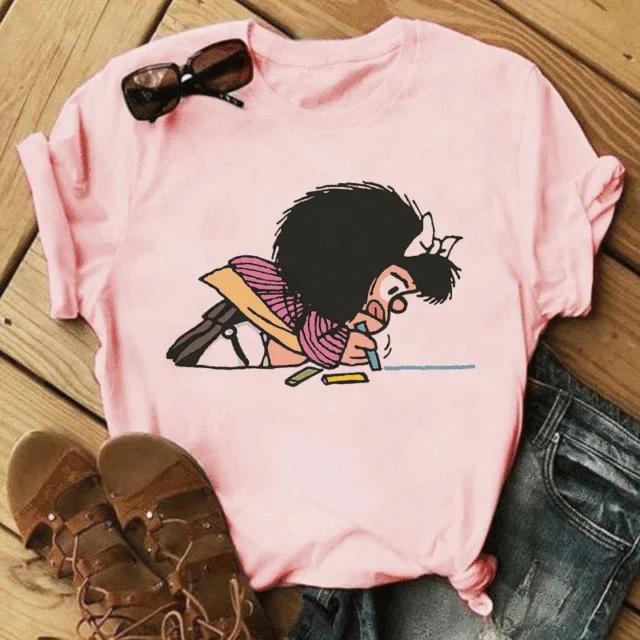 

Жіночий смішний принт Mafalda Жіночий Harajuku Comic Ulzzang Мультфільм Kawaii Повсякденна блуза в корейському стилі Верхня сорочка Одяг Вуличний одяг L