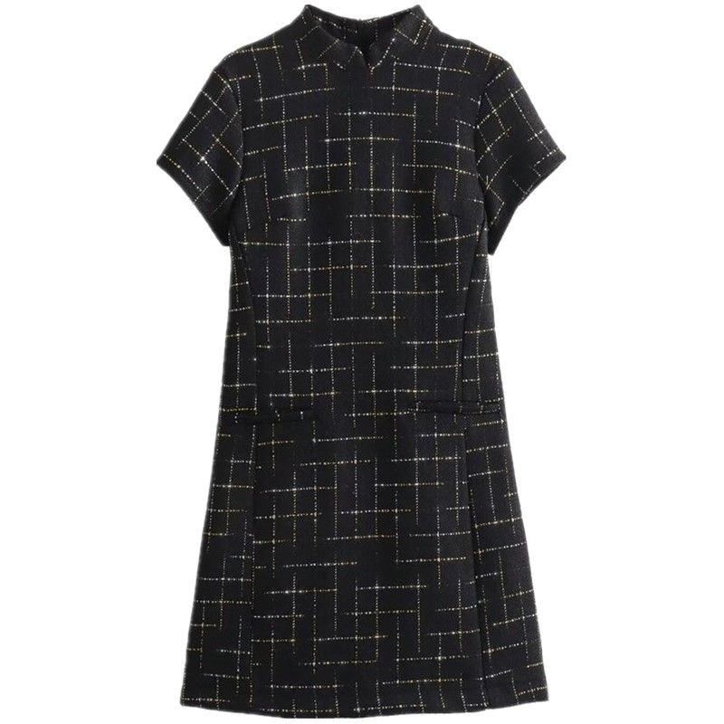 

Fashion Style 2024 Spring New Arrival Women s Clothing Classic Style Slim Fit Waist Trimming Short-Sleeved Cheongsam Dress 9479022 Black L