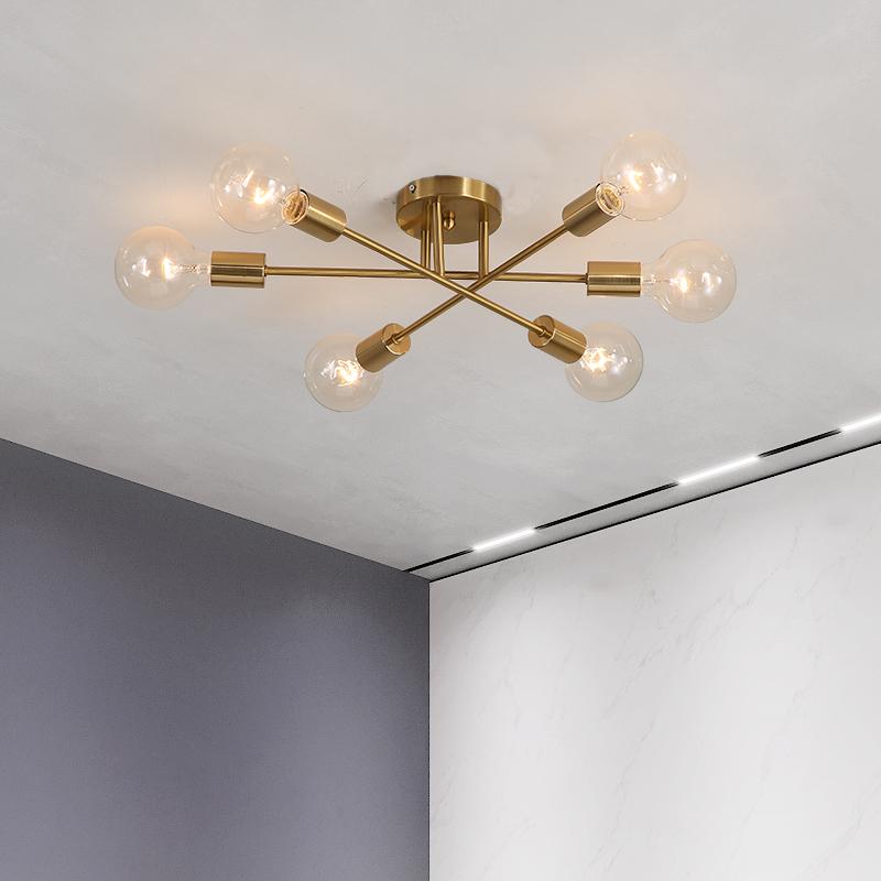 Candelabru modern auriu/negru, lumini de tavan, fixare nordică semi-încastrată, lămpi de tavan pentru living, iluminat pentru mobilier de interior