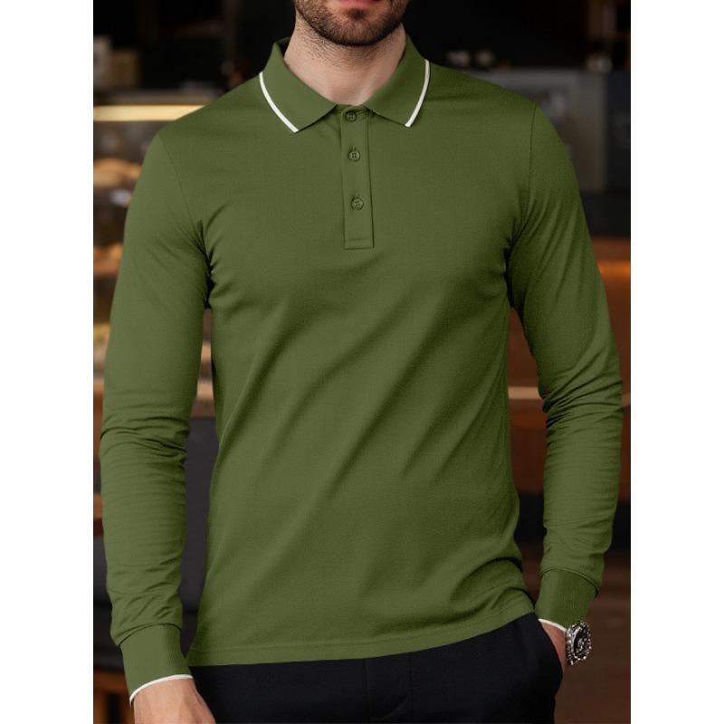 Men S Solid Color Long Sleeve Casual Thin Polo Shirt