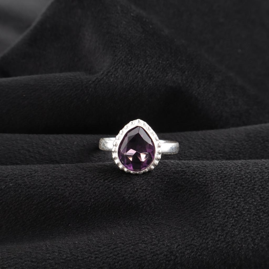 Handmade Amethyst Gemstone 925 Sterling Silver Jewelry Pear Shape Ring For Gift RR-77-4