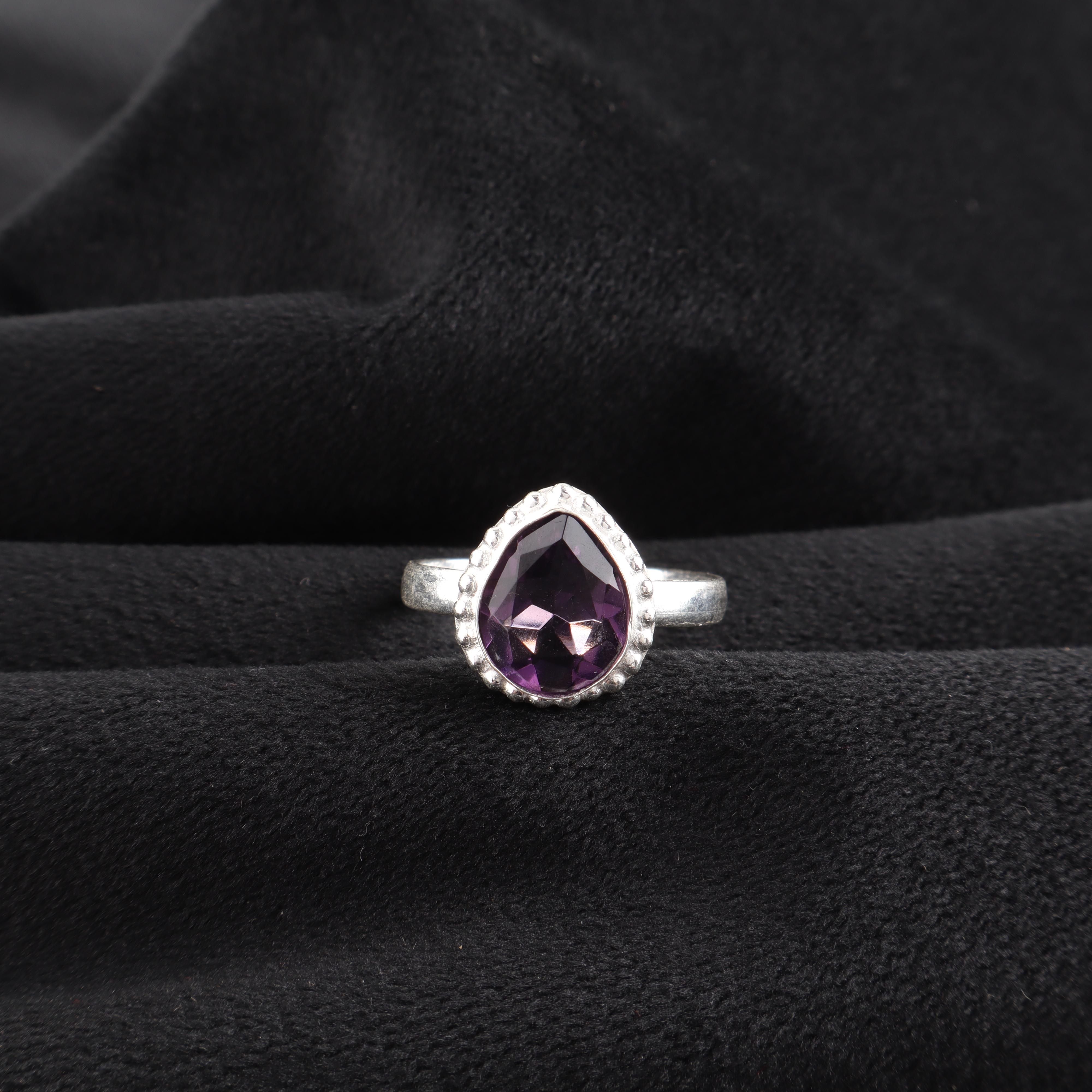 

Handmade Amethyst Gemstone 925 Sterling Silver Jewelry Pear Shape Ring For Gift RR-77-4 13