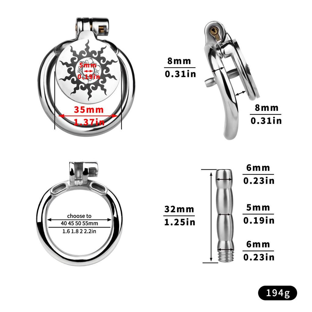 Sunflower Design Stainless Steel Chastity Belt for Men with Flat Negative Electrode Lock - Adult Product