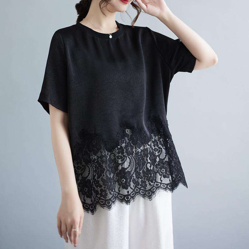 2026 Summer Plus Size Lace Patchwork Top - Japanese Korean Style