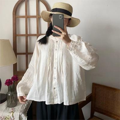 Top da donna con volant, primaverili, vintage, tinta unita, plissettati, larghi, casual, semplici, tutti abbinabili.