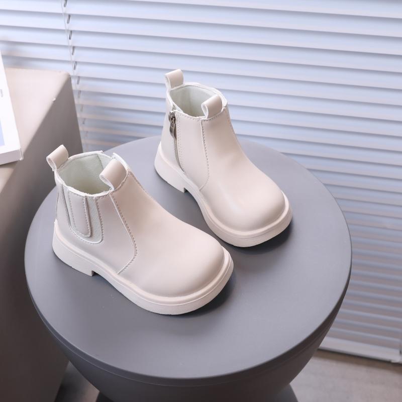 Children's Boots Non-Slip Kids Leather Boots Side Zipper Design Short Boots Comfortable Solid Color Kids Shoes