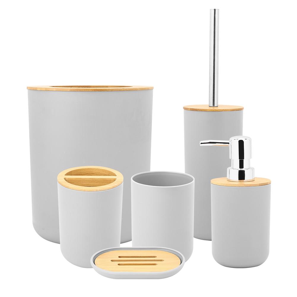 ZK20 6Pcs/Set Household Bathroom Soap Box Toothbrush Holder Rinse Cup Lotion Bottle Accessories Kit
