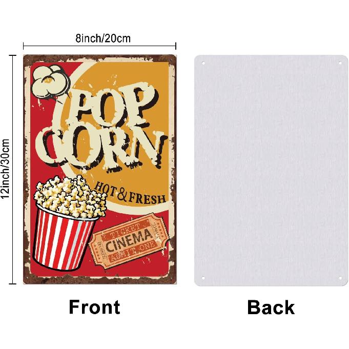 SUPERDANT Tin Sign Popcorn Vintage Metal Signs Movie Theater Store Decor Restaurant Metal Plaque Retro Wall Art Poster Wall Decoration for Bar